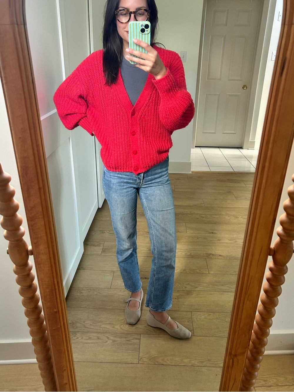 Mila & Grace V-Neck Button Cardigan Sweater - Red (Sezane dupe!)